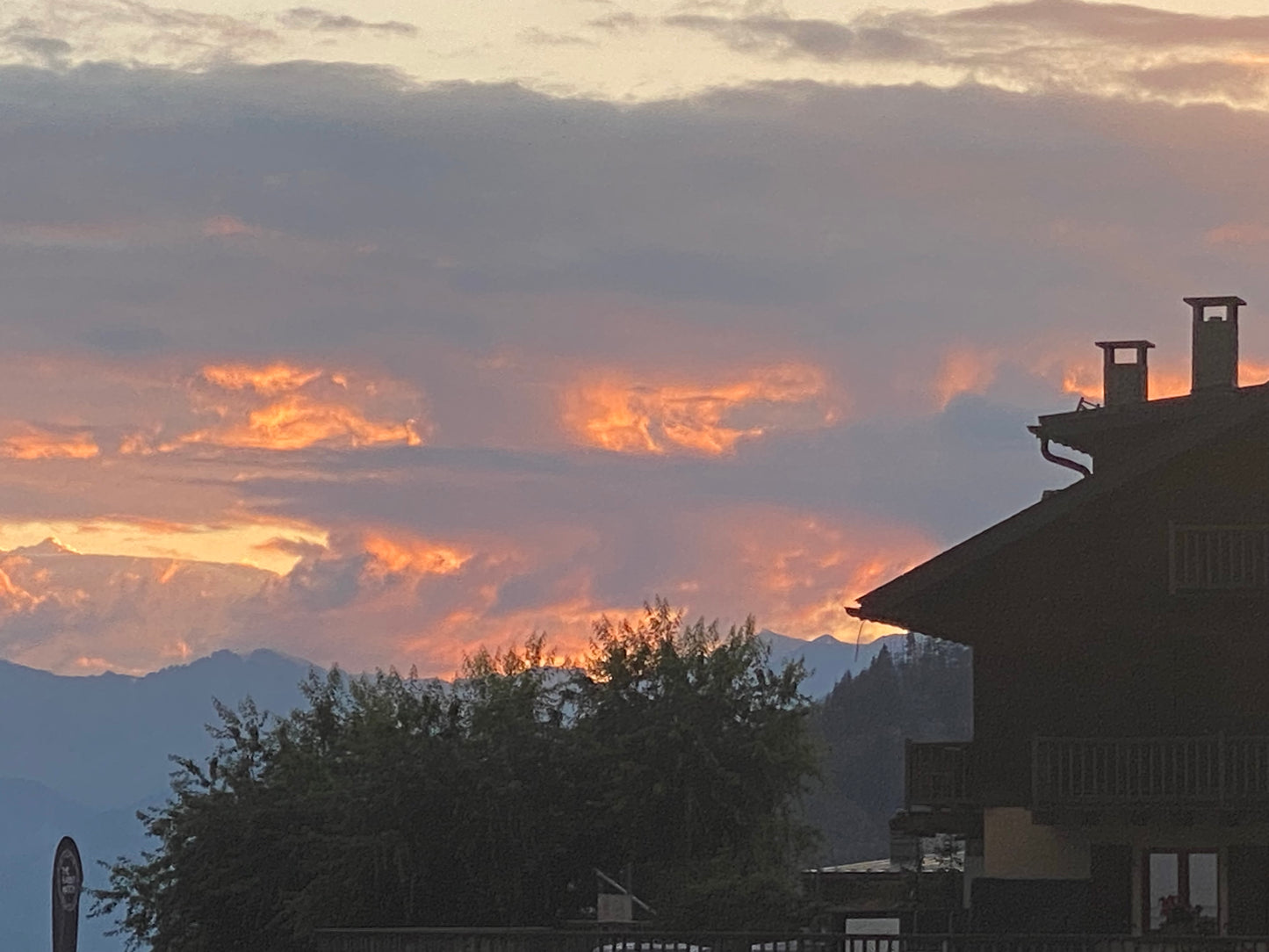 The sunset in Verbier, Switzerland on my birthday - mixed media painting