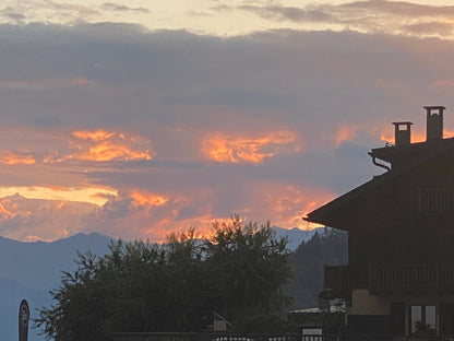 The sunset in Verbier, Switzerland on my birthday - mixed media painting