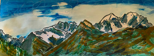 Le Grand Combin, view from Clambin, Switzerland - acrylic & watercolour ink painting