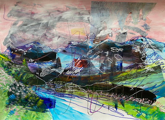 Le Grand Combin, view from Les Ruinettes, Verbier, Switzerland - abstract landscape painting