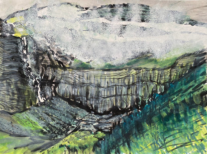 Gavarnie Falls, Spanish Pyrenees - gouache and ink painting