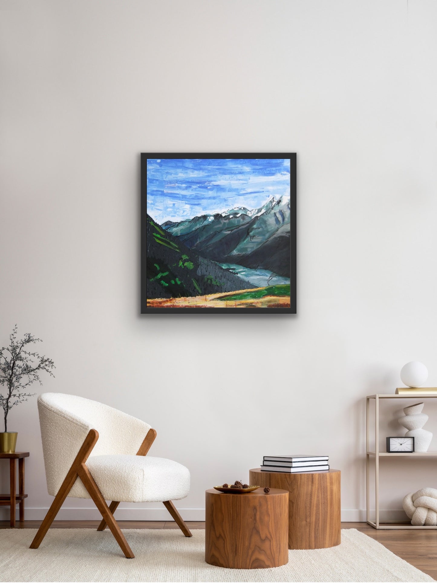 Mont Blanc Massif, View from telecabine Bellevue, France - acrylic painting