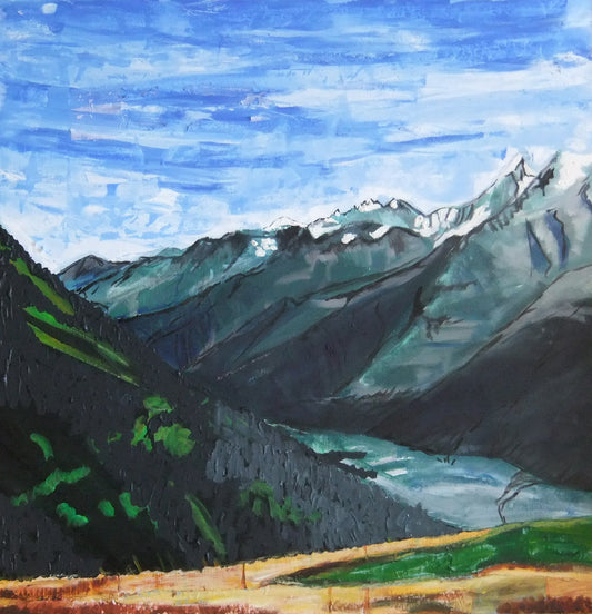 Mont Blanc Massif, View from telecabine Bellevue, France - acrylic painting