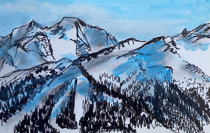 Mont Rogneux & Mont Brule from Cabane de Mont Fort, Switzerland - watercolour & ink painting