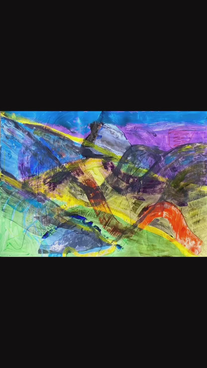 Looking down towards Le Chable & Sembrancher from Les Ruinettes, Verbier, Switzerland - abstract landscape painting