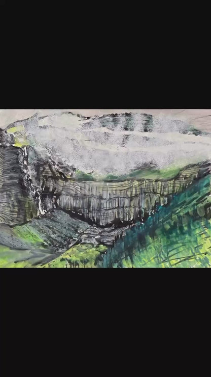 Gavarnie Falls, Spanish Pyrenees - gouache and ink painting